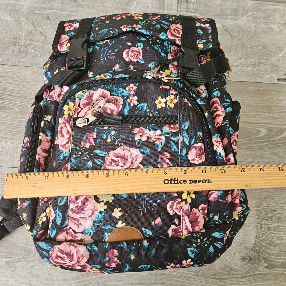 High Sierra Backpack Floral Rose Print Large Black Multi Pocket School Bag